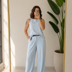OXFORD BEBE MAVİ YUMUŞAK KUMAŞ KEMERLİ TAKIM – 27Y-000100(BEBE MAVİ) - Ayşe Kafkas Butik