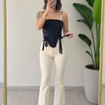 LACİVERT İNCİLİ ARKASI BAĞLAMALI BALENLİ TASARIM KORSE – 7945(LACİVERT) - Ayşe Kafkas Butik