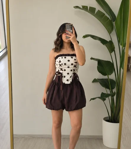 KAHVE PUANTİYELİ KORSE BALON ETEK TAKIM – 7995 - Ayşe Kafkas Butik