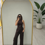 KAHVE EKSTRA YÜKSEK BEL ARKA BAĞLAMA DETAYLI TASARIM PANTOLON – 8050(KAHVE) - Ayşe Kafkas Butik