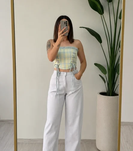 BUZ MAVİ TENSEL KUMAŞ HAVUÇ MODEL PANTOLON – 9967 - Ayşe Kafkas Butik