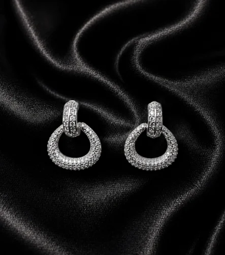 SİLVER ZİRKONLU SALLANTILI OVAL HALKA GLORY KÜPE – FK0135-10537 - Ayşe Kafkas Butik