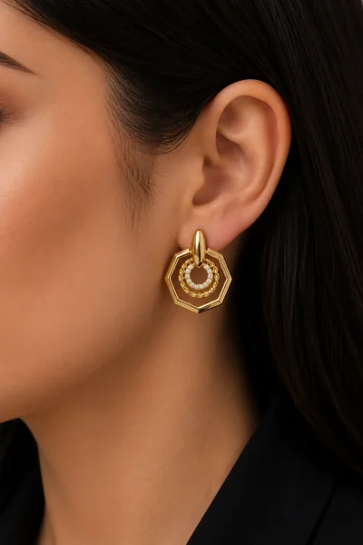 GOLD SEKİZGEN ÇERÇEVE BURGU VE MİNİ SUYOLU DETAY GLORY KÜPE – FK0175-10328 - Ayşe Kafkas Butik