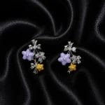 SİLVER MOR VE SARI MİNELİ, TAŞLI ÇİÇEK TASARIM GLORY KÜPE – FK0175-10555 - Ayşe Kafkas Butik