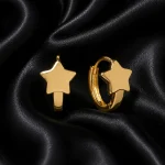 14K GOLD KAPLAMA KABARTMA YILDIZ TASARIM HALKA GLORY KÜPE – FK14K0050-10411 - Ayşe Kafkas Butik