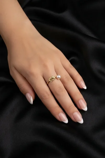 14K GOLD KAPLAMA ZEYTİN DALI VE İNCİ TASARIM AYARLI GLORY YÜZÜK ( ) – FK14K0065-8612 - Ayşe Kafkas Butik
