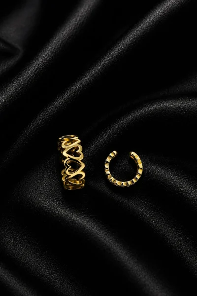 14K GOLD KAPLAMA İÇİ BOŞ KALP SIRALI TASARIM TEKLİ KIKIRDAK KÜPE – FK14K0070-10399 - Ayşe Kafkas Butik