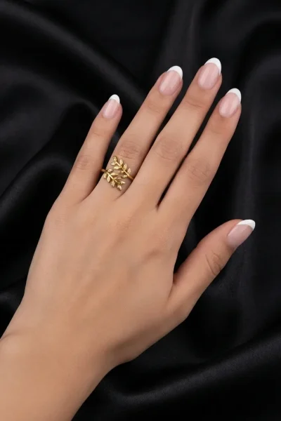 14K GOLD KAPLAMA ZEYTİN DALI TASARIM GLORY YÜZÜK – FK14K0070-8600 - Ayşe Kafkas Butik