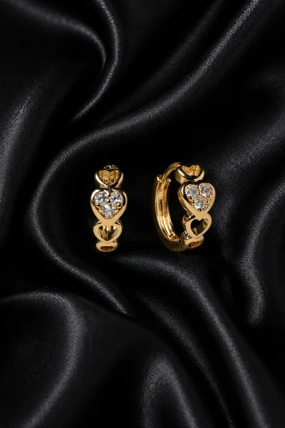 14K GOLD KAPLAMA KRİSTAL TAŞLI KALP VE İÇİ BOŞ SIRALI KALPLER HALKA GLORY KÜPE – FK14K0075-10446 - Ayşe…
