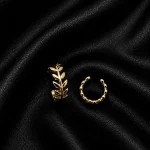 14K GOLD KAPLAMA YAPRAK TASARIM HALKA GLORY TEKLİ KIKIRDAK KÜPE – FK14K0080-10462 - Ayşe Kafkas Butik