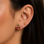 14K GOLD KAPLAMA RENKLİ KİRAZ VE ÇİÇEK TASARIM 6 LI ÇOKLU KÜPELER – FK14K0100-10504 - Ayşe Kafkas Butik