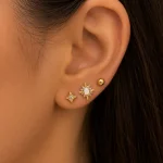 14K GOLD KAPLAMA SEDEF VE ZİRKONLU YILDIZ VE TOPÇUK 6 LI ÇOKLU KÜPELER – FK14K0100-10508 - Ayşe Kafkas…