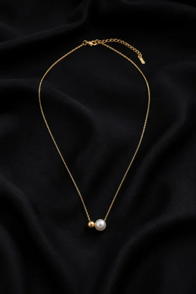 14K GOLD KAPLAMA İNCİ VE TOPÇUK DETAY ZİNCİR TASARIM LUXURY KOLYE – FK14K0100-4992 - Ayşe Kafkas Butik