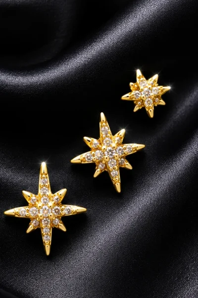 14K GOLD KAPLAMA ZİRKON TAŞLI KUTUP YILDIZI 3 LÜ ÇOKLU GLORY KÜPELER – FK14K0150-10464 - Ayşe Kafkas Bu…