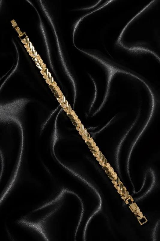 14K GOLD KAPLAMA AÇIK KAPALI KABARTMA YAPRAK LUXURY BİLEKLİK – FK14K0175-8099 - Ayşe Kafkas Butik