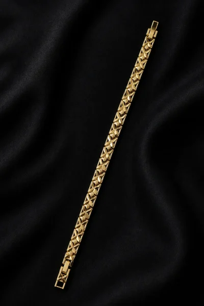 14K GOLD KAPLAMA LAZER KESİM SIRALI X TASARIM LUXURY BİLEKLİK – FK14K0175-8312 - Ayşe Kafkas Butik