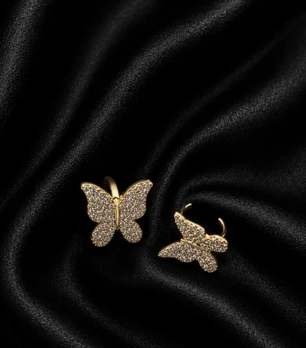 14K GOLD KAPLAMA ZİRKON KANATLI KELEBEK GLORY TEKLİ KIKIRDAK KÜPE – FK14K0200-10397 - Ayşe Kafkas Butik