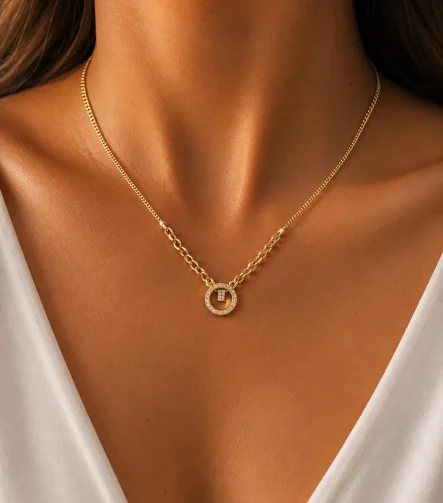 14K GOLD KAPLAMA HALKA UÇLU İÇİ TAŞLI ZİNCİR TASARIM LUXURY KOLYE – FK14K0200-4991 - Ayşe Kafkas Butik