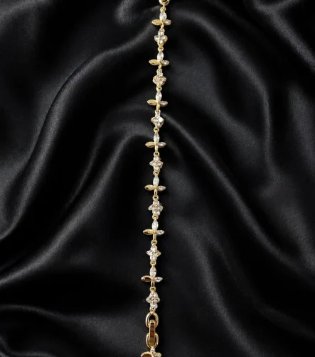 14K GOLD KAPLAMA TAŞLI KELEBEK VE ÇİEÇEK TASARIM LUXURY BİLEKLİK – FK14K0200-8029 - Ayşe Kafkas Butik