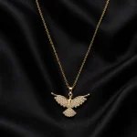 GOLD KANATLARI TAŞLI MELEK TASARIM ÇELİK KOLYE – FKÇLK0065-4855 - Ayşe Kafkas Butik