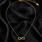 GOLD ZİRKON TAŞLI YATAY SONSUZLUK TASARIM ÇELİK KOLYE – FKÇLK0065-4916 - Ayşe Kafkas Butik