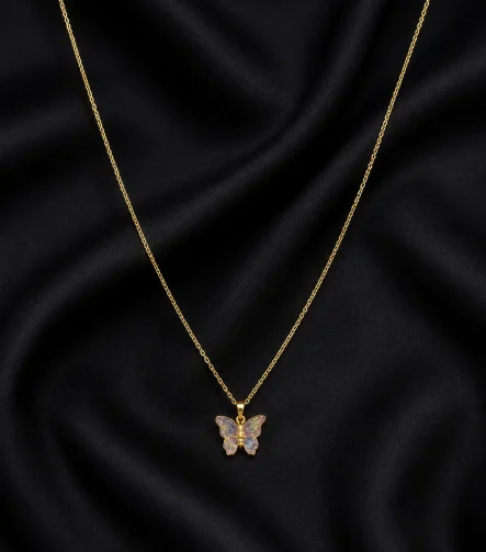 GOLD RENKLİ DALGALI KANATLI KELEBEK TASARIM ÇELİK KOLYE – FKÇLK0065-4928 - Ayşe Kafkas Butik