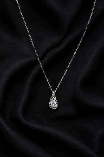 SİLVER İÇİ KRİSTAL TAŞLI KAFES TASARIM ÇELİK KOLYE – FKÇLK0065-4937 - Ayşe Kafkas Butik