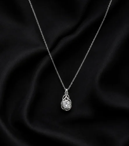 SİLVER İÇİ KRİSTAL TAŞLI KAFES TASARIM ÇELİK KOLYE – FKÇLK0065-4937 - Ayşe Kafkas Butik