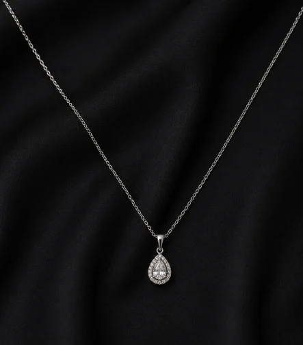 SİLVER ZİRKONLU DAMLA TAŞ TASARIM ÇELİK KOLYE – FKÇLK0065-4944 - Ayşe Kafkas Butik