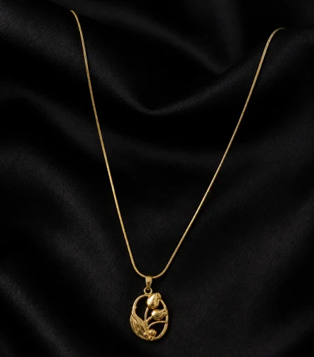 GOLD ZİRKON YAPRAKLI LALALER SALLANTILI MİNİMAL BORU ZİNCİR ÇELİK KOLYE – FKÇLK0080-3423 - Ayşe Kafkas…
