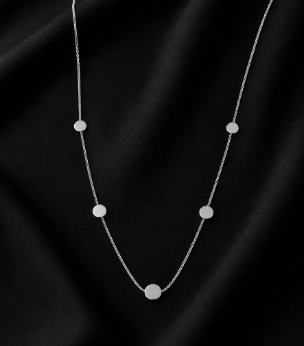 SİLVER MİNİMAL SARMAL ZİNCİR YUVARLAK PLAKA SIRALI ÇELİK KOLYE – FKÇLK0080-4659 - Ayşe Kafkas Butik