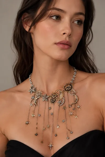Retro Gold Güneş Ay Ve Yıldız Charm Sallantılı Bijuteri Kolye – FKMNGO00500-Silver - Ayşe Kafkas Butik
