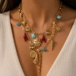 MANGO MODEL GOLD RENKLİ TAŞ DETAYLI TASARIM KOLYE – FKMNGO0400-MHTLF - Ayşe Kafkas Butik