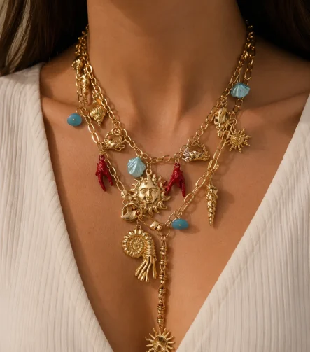 MANGO MODEL GOLD RENKLİ TAŞ DETAYLI TASARIM KOLYE – FKMNGO0400-MHTLF - Ayşe Kafkas Butik