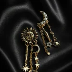 YILDIZ SALLANTILI İNCİ DETAY BRONZ TASARIM AY VE GÜNEÇ STEFANY KÜPE – FKST0175-9007 - Ayşe Kafkas Butik