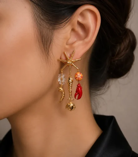 GOLD DENİZ YILDIZI BALIK VE KARİDES SALLANTILI STEFANY KÜPE – FKST0185-10561 - Ayşe Kafkas Butik