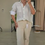 UZUN KOLLU BEYAZ MANŞETLİ KETEN GÖMLEK (BEYAZ) - 27Y-000098(BEYAZ)