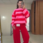 ÇİZGİLİ YAZI BASKILI SWEETSHİRT